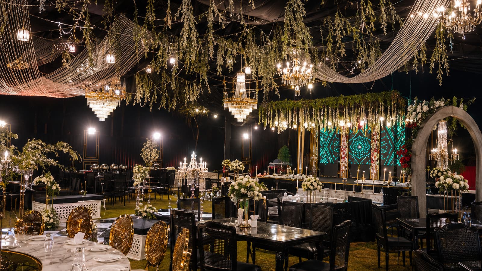 Grand event space with dramatic lighting